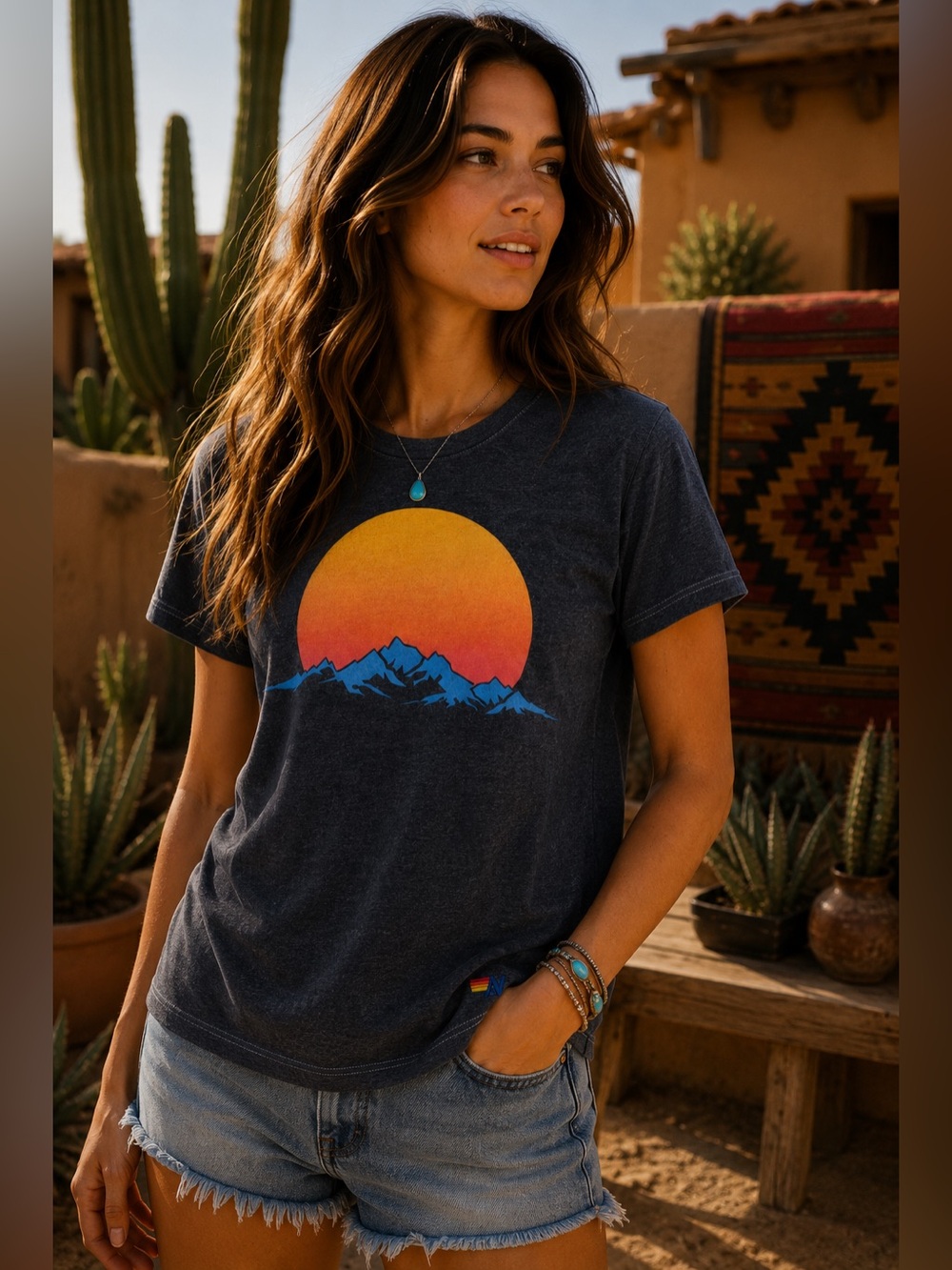 Aviator Nation Navy Tee with Sunset Mountain Graphic